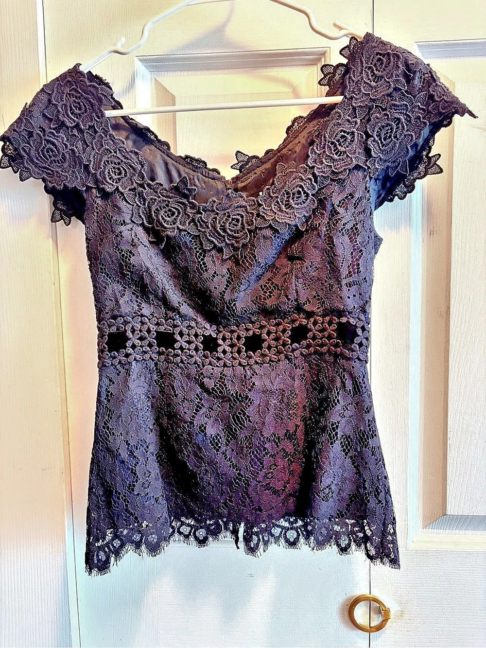 Nanette Lepore Black Floral Lace Blouse Size 2